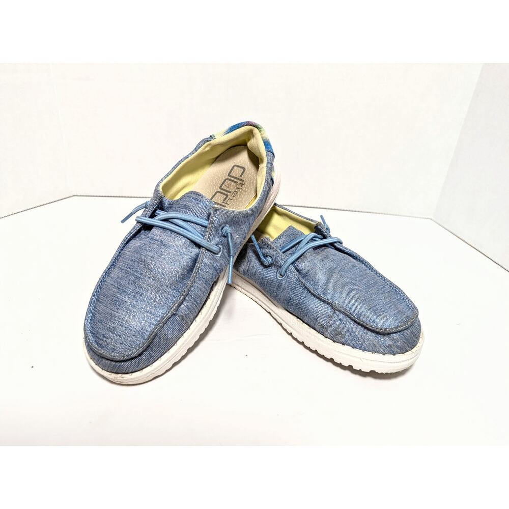 Hey Dude Wendy Youth Kids Sparkle Denim Blue Shoes Slip On Size 3